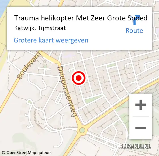 Locatie op kaart van de 112 melding: Trauma helikopter Met Zeer Grote Spoed Naar Katwijk, Tijmstraat op 14 november 2024 19:00