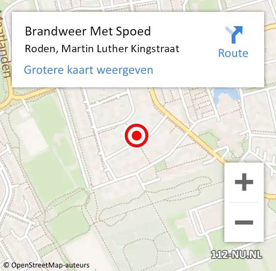 Locatie op kaart van de 112 melding: Brandweer Met Spoed Naar Roden, Martin Luther Kingstraat op 14 november 2024 19:09