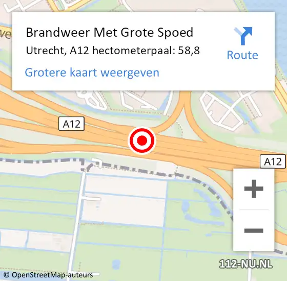 Locatie op kaart van de 112 melding: Brandweer Met Grote Spoed Naar Utrecht, A12 hectometerpaal: 58,8 op 14 november 2024 19:18