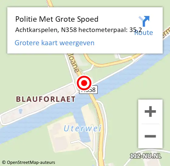 Locatie op kaart van de 112 melding: Politie Met Grote Spoed Naar Achtkarspelen, N358 hectometerpaal: 35,2 op 14 november 2024 19:19