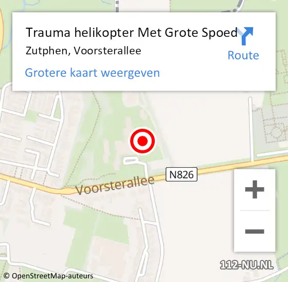 Locatie op kaart van de 112 melding: Trauma helikopter Met Grote Spoed Naar Zutphen, Voorsterallee op 14 november 2024 19:20