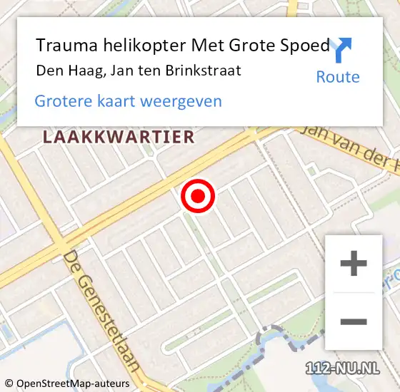 Locatie op kaart van de 112 melding: Trauma helikopter Met Grote Spoed Naar Den Haag, Jan ten Brinkstraat op 14 november 2024 19:24