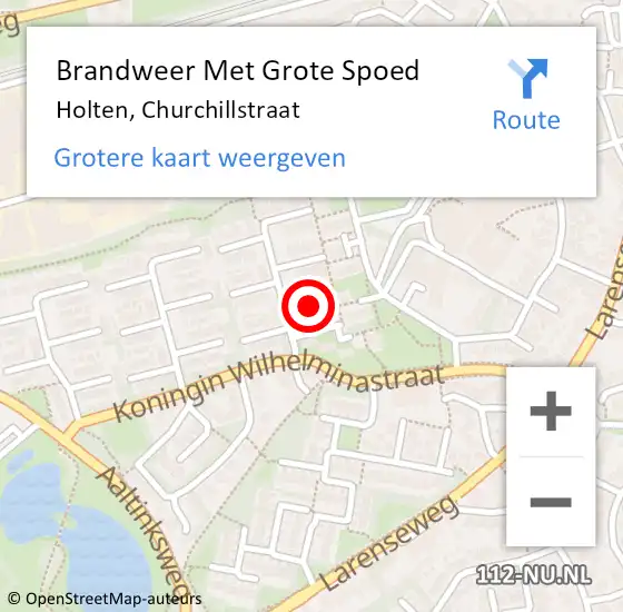 Locatie op kaart van de 112 melding: Brandweer Met Grote Spoed Naar Holten, Churchillstraat op 27 oktober 2014 04:22