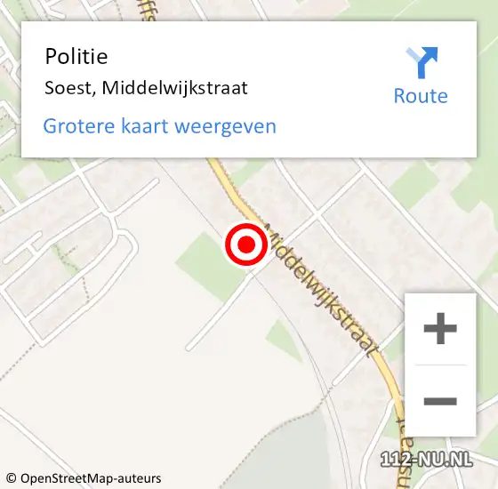 Locatie op kaart van de 112 melding: Politie Soest, Middelwijkstraat op 14 november 2024 19:41