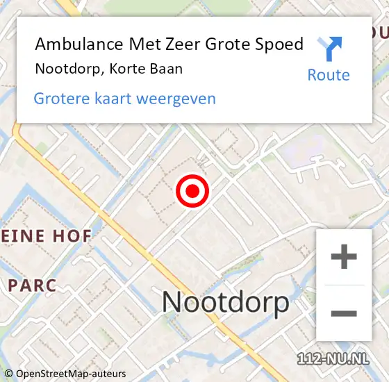 Locatie op kaart van de 112 melding: Ambulance Met Zeer Grote Spoed Naar Nootdorp, Korte Baan op 14 november 2024 19:41