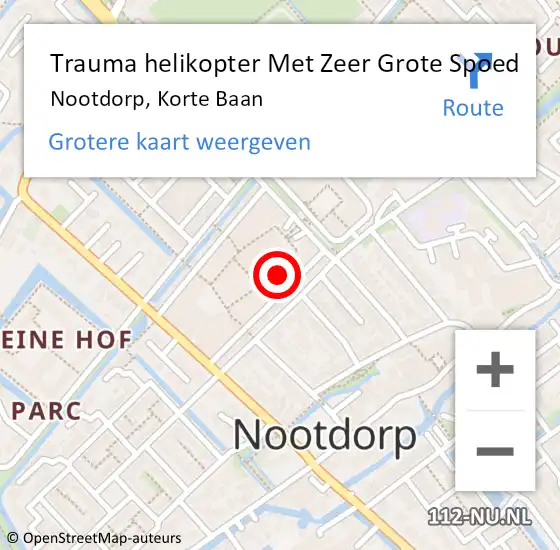 Locatie op kaart van de 112 melding: Trauma helikopter Met Zeer Grote Spoed Naar Nootdorp, Korte Baan op 14 november 2024 19:42