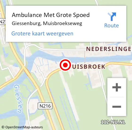 Locatie op kaart van de 112 melding: Ambulance Met Grote Spoed Naar Giessenburg, Muisbroekseweg op 14 november 2024 19:49