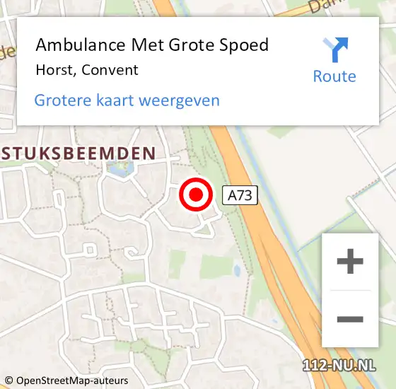 Locatie op kaart van de 112 melding: Ambulance Met Grote Spoed Naar Horst, Convent op 27 oktober 2014 04:43