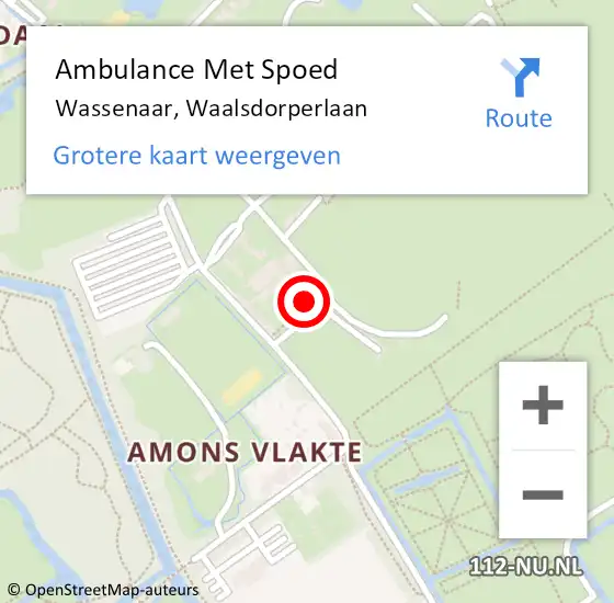 Locatie op kaart van de 112 melding: Ambulance Met Spoed Naar Wassenaar, Waalsdorperlaan op 14 november 2024 20:03