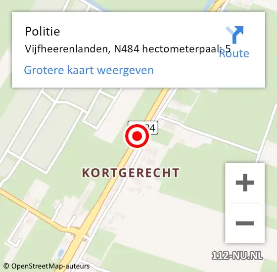 Locatie op kaart van de 112 melding: Politie Vijfheerenlanden, N484 hectometerpaal: 5 op 14 november 2024 20:52