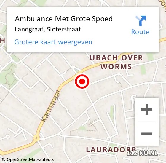 Locatie op kaart van de 112 melding: Ambulance Met Grote Spoed Naar Landgraaf, Sloterstraat op 27 oktober 2014 05:13