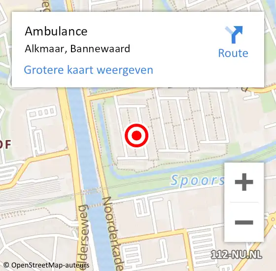 Locatie op kaart van de 112 melding: Ambulance Alkmaar, Bannewaard op 14 november 2024 21:58