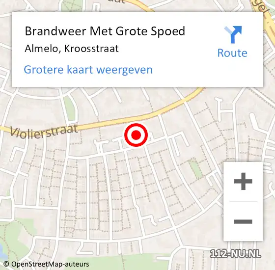 Locatie op kaart van de 112 melding: Brandweer Met Grote Spoed Naar Almelo, Kroosstraat op 14 november 2024 22:06