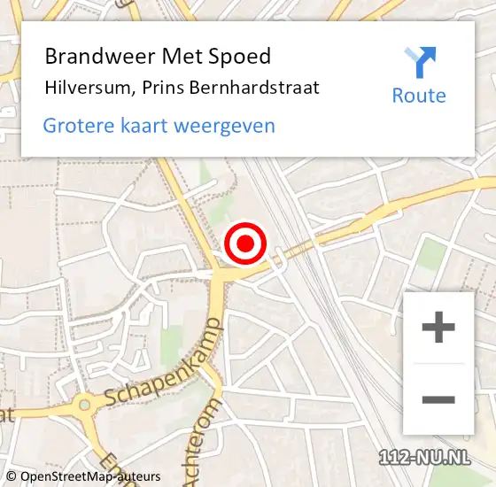 Locatie op kaart van de 112 melding: Brandweer Met Spoed Naar Hilversum, Prins Bernhardstraat op 14 november 2024 22:38