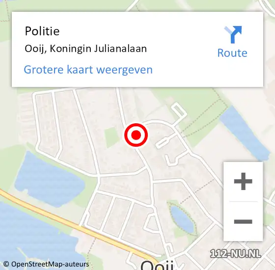 Locatie op kaart van de 112 melding: Politie Ooij, Koningin Julianalaan op 14 november 2024 23:09