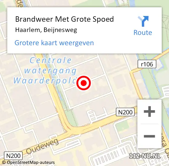 Locatie op kaart van de 112 melding: Brandweer Met Grote Spoed Naar Haarlem, Beijnesweg op 27 oktober 2014 05:47