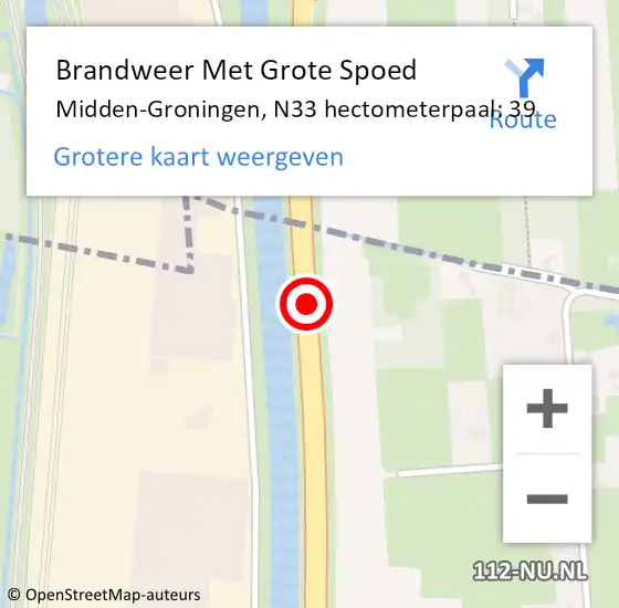 Locatie op kaart van de 112 melding: Brandweer Met Grote Spoed Naar Midden-Groningen, N33 hectometerpaal: 39 op 15 november 2024 00:01