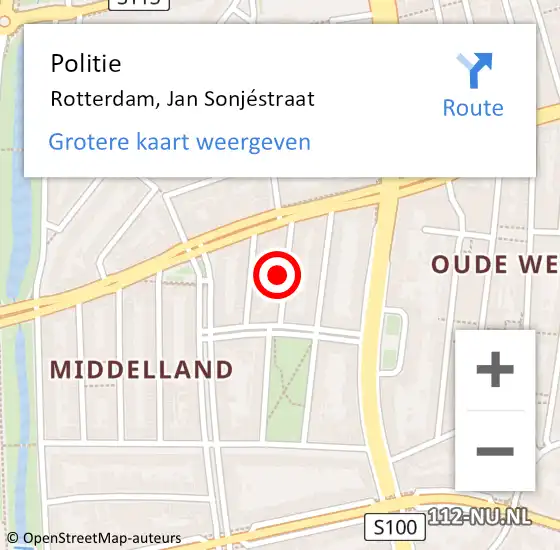 Locatie op kaart van de 112 melding: Politie Rotterdam, Jan Sonjéstraat op 15 november 2024 00:14