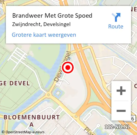 Locatie op kaart van de 112 melding: Brandweer Met Grote Spoed Naar Zwijndrecht, Develsingel op 15 november 2024 00:50