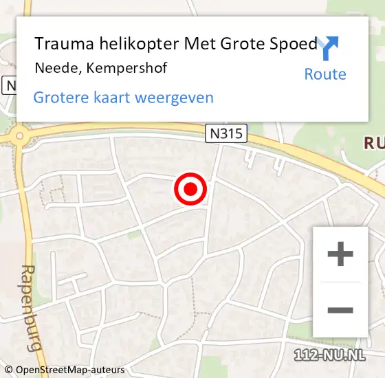 Locatie op kaart van de 112 melding: Trauma helikopter Met Grote Spoed Naar Neede, Kempershof op 15 november 2024 01:21