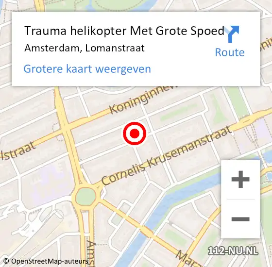 Locatie op kaart van de 112 melding: Trauma helikopter Met Grote Spoed Naar Amsterdam, Lomanstraat op 15 november 2024 01:47