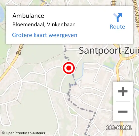 Locatie op kaart van de 112 melding: Ambulance Bloemendaal, Vinkenbaan op 15 november 2024 02:04