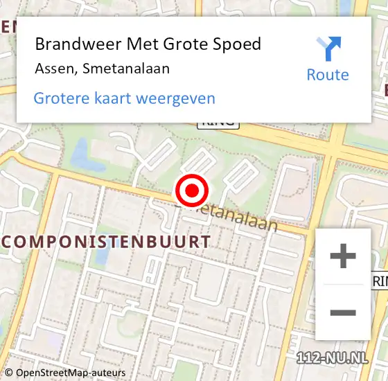 Locatie op kaart van de 112 melding: Brandweer Met Grote Spoed Naar Assen, Smetanalaan op 15 november 2024 02:15