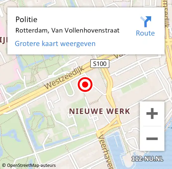 Locatie op kaart van de 112 melding: Politie Rotterdam, Van Vollenhovenstraat op 15 november 2024 03:22