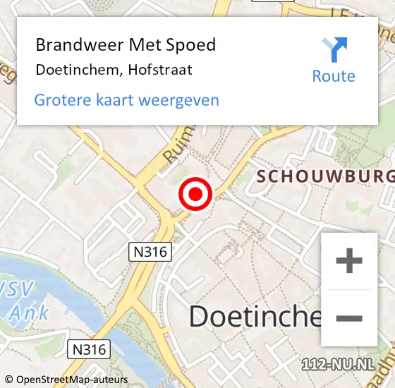 Locatie op kaart van de 112 melding: Brandweer Met Spoed Naar Doetinchem, Hofstraat op 15 november 2024 06:15