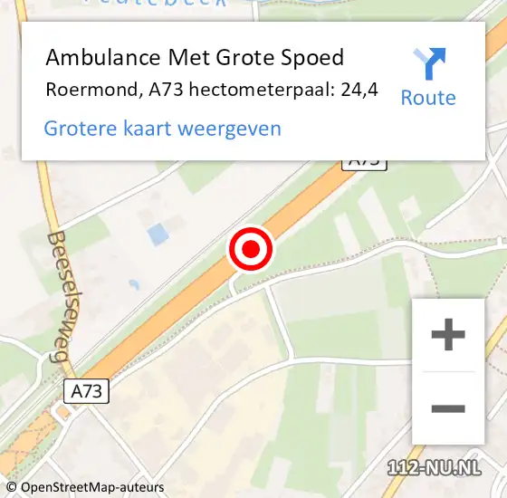 Locatie op kaart van de 112 melding: Ambulance Met Grote Spoed Naar Roermond, A73 hectometerpaal: 24,4 op 15 november 2024 07:18