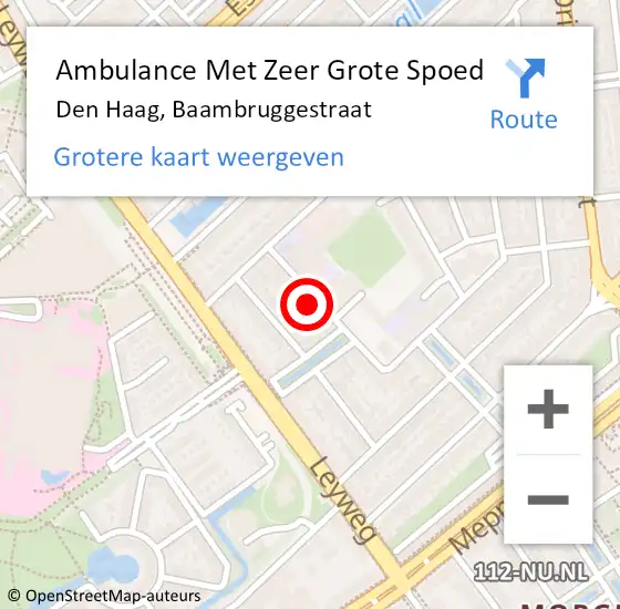 Locatie op kaart van de 112 melding: Ambulance Met Zeer Grote Spoed Naar Den Haag, Baambruggestraat op 15 november 2024 07:45