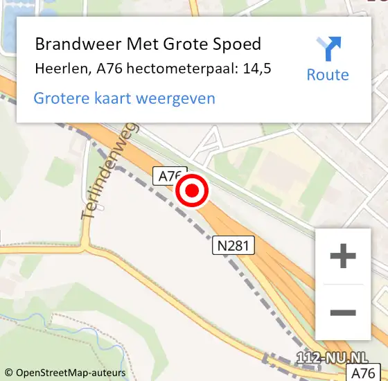 Locatie op kaart van de 112 melding: Brandweer Met Grote Spoed Naar Heerlen, A76 hectometerpaal: 14,5 op 15 november 2024 07:47