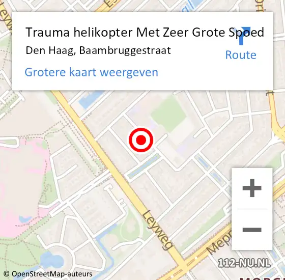 Locatie op kaart van de 112 melding: Trauma helikopter Met Zeer Grote Spoed Naar Den Haag, Baambruggestraat op 15 november 2024 07:55