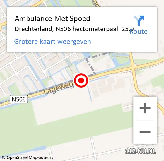 Locatie op kaart van de 112 melding: Ambulance Met Spoed Naar Drechterland, N506 hectometerpaal: 25,9 op 15 november 2024 08:00