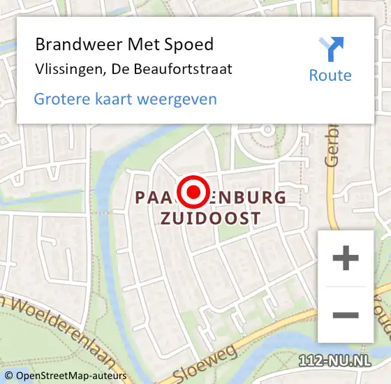 Locatie op kaart van de 112 melding: Brandweer Met Spoed Naar Vlissingen, De Beaufortstraat op 15 november 2024 08:16