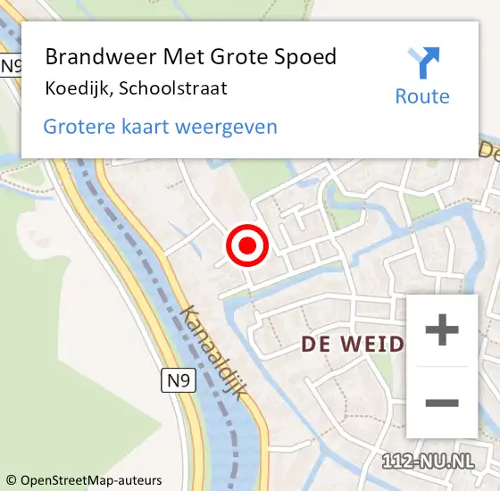 Locatie op kaart van de 112 melding: Brandweer Met Grote Spoed Naar Koedijk, Schoolstraat op 15 november 2024 08:19