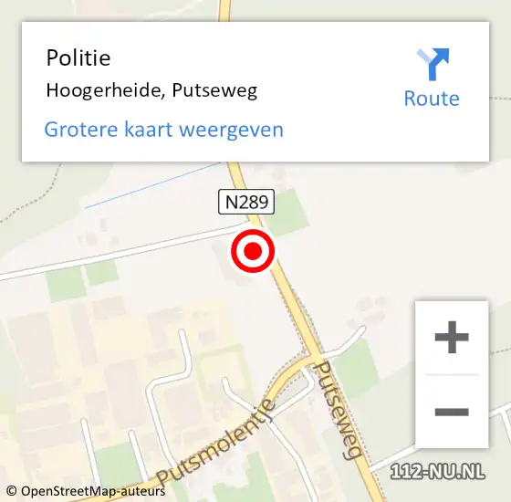 Locatie op kaart van de 112 melding: Politie Hoogerheide, Putseweg op 15 november 2024 08:26