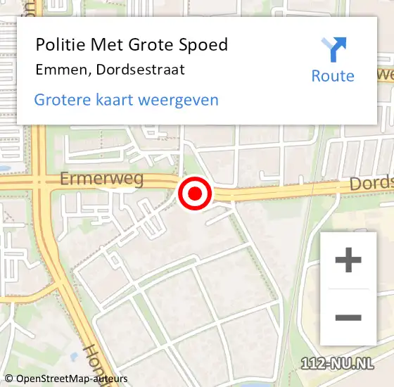 Locatie op kaart van de 112 melding: Politie Met Grote Spoed Naar Emmen, Dordsestraat op 15 november 2024 08:40