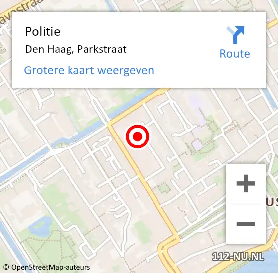 Locatie op kaart van de 112 melding: Politie Den Haag, Parkstraat op 15 november 2024 09:05