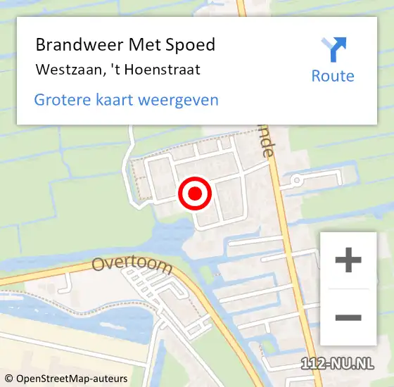 Locatie op kaart van de 112 melding: Brandweer Met Spoed Naar Westzaan, 't Hoenstraat op 15 november 2024 09:15