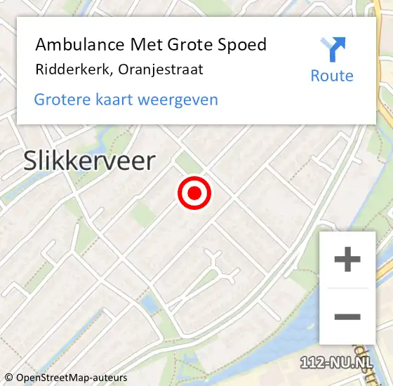 Locatie op kaart van de 112 melding: Ambulance Met Grote Spoed Naar Ridderkerk, Oranjestraat op 15 november 2024 10:03