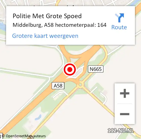 Locatie op kaart van de 112 melding: Politie Met Grote Spoed Naar Middelburg, A58 hectometerpaal: 164 op 15 november 2024 10:27