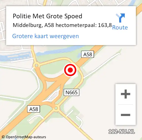 Locatie op kaart van de 112 melding: Politie Met Grote Spoed Naar Middelburg, A58 hectometerpaal: 163,8 op 15 november 2024 10:28