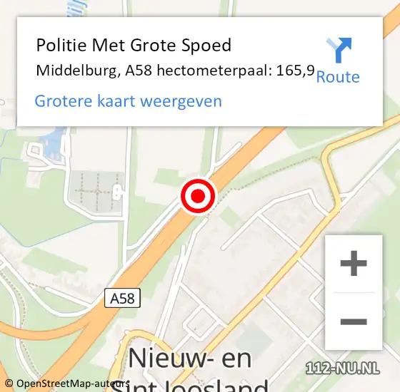 Locatie op kaart van de 112 melding: Politie Met Grote Spoed Naar Middelburg, A58 hectometerpaal: 165,9 op 15 november 2024 10:29