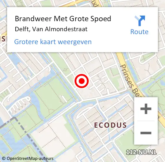 Locatie op kaart van de 112 melding: Brandweer Met Grote Spoed Naar Delft, Van Almondestraat op 15 november 2024 10:31