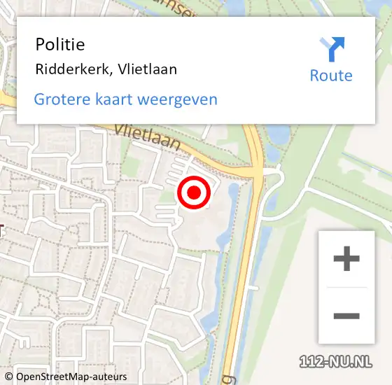 Locatie op kaart van de 112 melding: Politie Ridderkerk, Vlietlaan op 15 november 2024 10:37