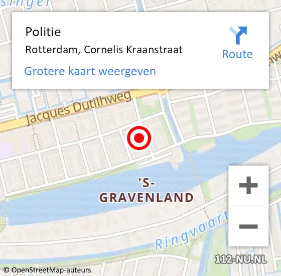 Locatie op kaart van de 112 melding: Politie Rotterdam, Cornelis Kraanstraat op 15 november 2024 10:50