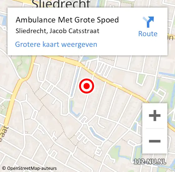 Locatie op kaart van de 112 melding: Ambulance Met Grote Spoed Naar Sliedrecht, Jacob Catsstraat op 15 november 2024 10:57