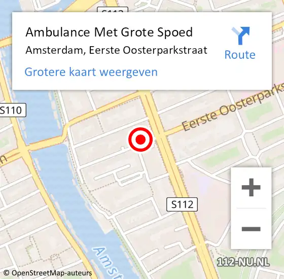 Locatie op kaart van de 112 melding: Ambulance Met Grote Spoed Naar Amsterdam, Eerste Oosterparkstraat op 15 november 2024 11:02