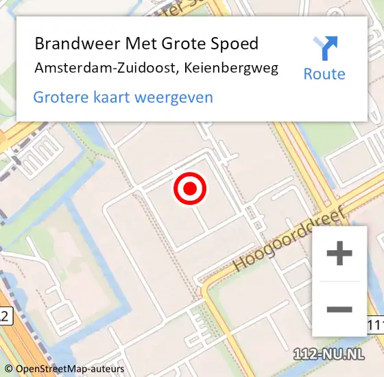 Locatie op kaart van de 112 melding: Brandweer Met Grote Spoed Naar Amsterdam, Keienbergweg op 15 november 2024 11:03